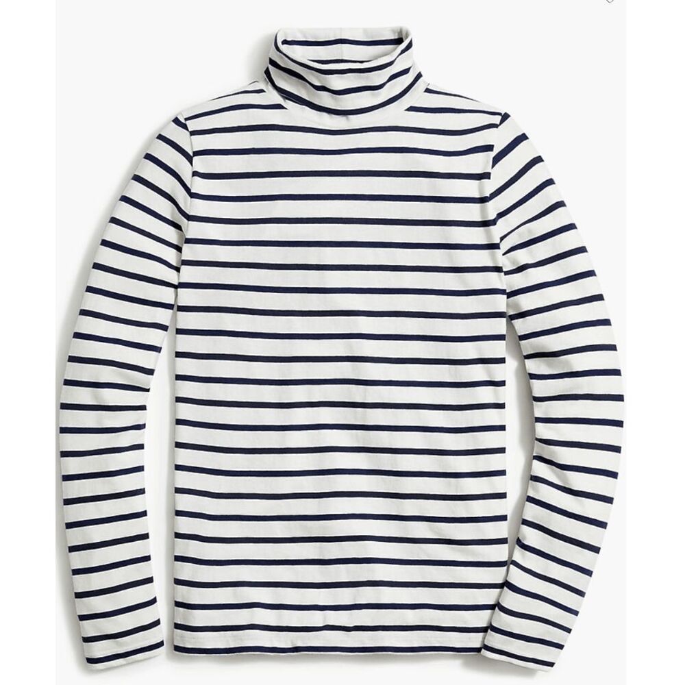 J.Crew Factory Printed tissue turtleneck top‎ Stripe Navy White Size XXS